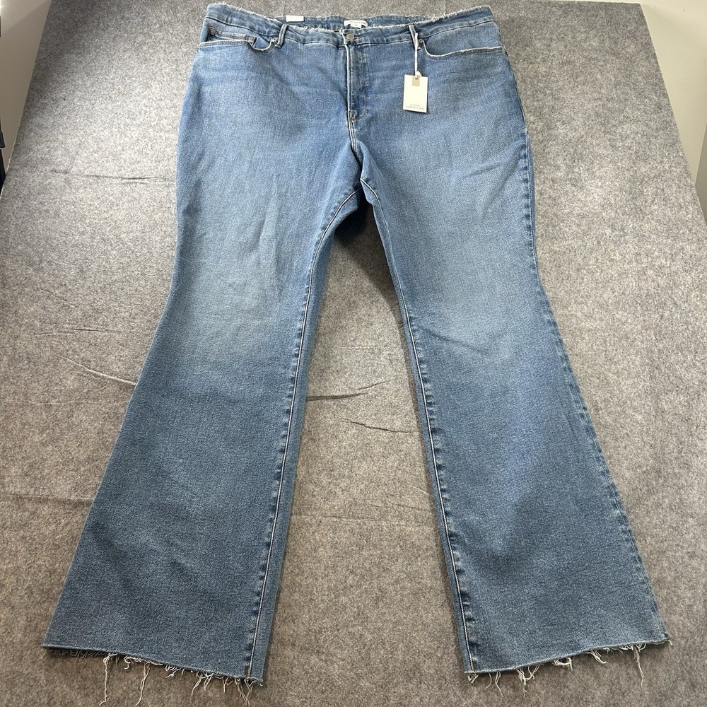 Good American Jeans Womens 24W Medium Wash Denim Stretch Bootcut Raw Hem
